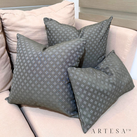 Artesa Carmen Premium Cotton Brocade Throw Pillow Set of 3 in Vogue Green - Elegant Home Decor Ensemble