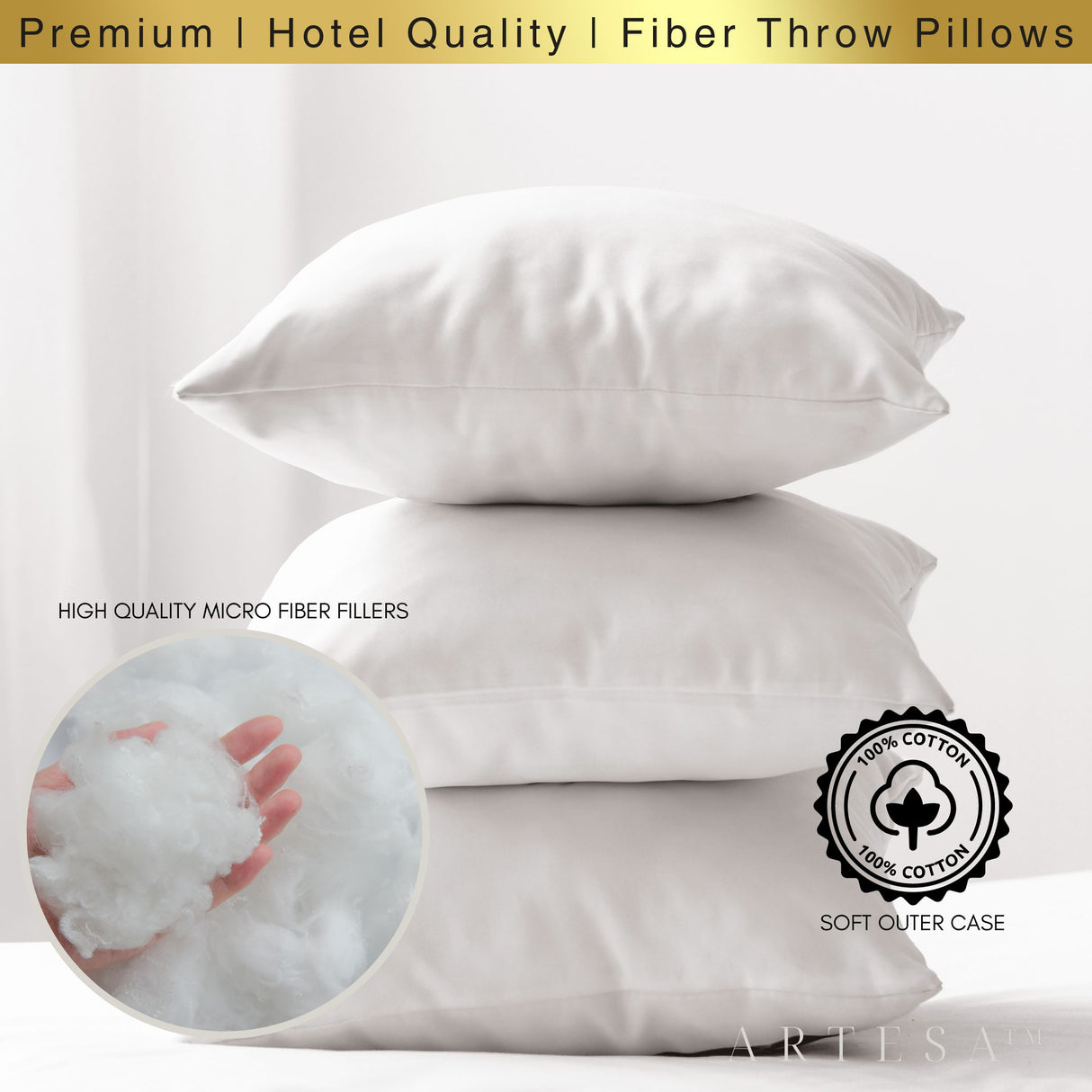 Artesa Cloud Fiber Pillows - Plush 16s, 18s, 20s, 22s, 12x20, 20x30 inches - Vacuum Sealed Packaging