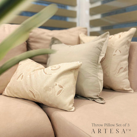 Artesa Throw Pillow Cover Set of 3 in Maliah Chanel X Cotton Linen in Natural - Elegant Home Decor Ensemble