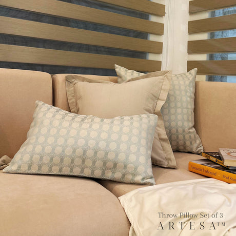 Artesa Throw Pillow Cover Set of 3 in Maria Cotton Brocade X Cotton Linen in Natural - Elegant Home Decor Ensemble